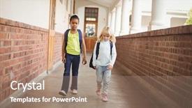  Presentation with walking - Cool new PPT layouts with cute pupils walking with schoolbags backdrop and a  colored foreground