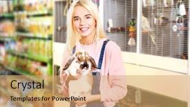 Presentation with pet - PPT layouts having cute rabbit in pet shop background and a coral colored foreground