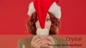  Presentation with girl christmas - PPT theme featuring cute-red-haired-girl background and a coral colored foreground