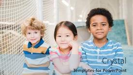  Presentation with play area - Audience pleasing presentation consisting of cute-restful-boys-and-girl backdrop and a light blue colored foreground