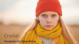  Presentation with sad child - PPT theme featuring cute-sad-child-girl background and a gold colored foreground