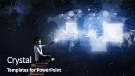  Presentation with pile - Audience pleasing PPT theme consisting of cute school boy sitting on pile of books and using his smartphone backdrop and a wine colored foreground