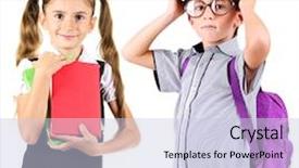  Presentation with school trips - Slide set with cute school girl and schoolboy background and a lemonade colored foreground