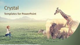  Presentation with animals - PPT theme featuring cute school girl outdoor background and a cream colored foreground