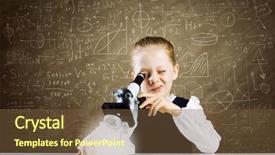  Presentation with microscope - Audience pleasing PPT theme consisting of cute-school-girl-with-microscope backdrop and a tawny brown colored foreground