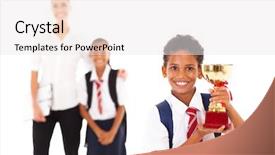  Presentation with win win - Audience pleasing slide deck consisting of cute schoolboy holding trophy backdrop and a white colored foreground