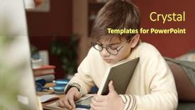  Presentation with scrolling - Presentation theme having cute-schoolboy-in-pullover and a tawny brown colored foreground