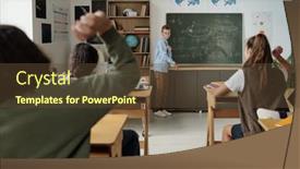  Presentation with blackboard - Slide set featuring cute-schoolboy-standing-by-blackboard background and a tawny brown colored foreground