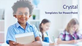  Presentation with classmates - Colorful presentation enhanced with cute schoolboy with copybook looking backdrop and a sky blue colored foreground