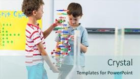  Presentation with dna - Colorful presentation theme enhanced with cute schoolboys holding dna model backdrop and a lemonade colored foreground