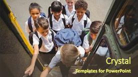  Presentation with school bus - Presentation with cute schoolchildren getting on school background and a tawny brown colored foreground