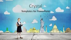  Presentation with colorful hands - Amazing PPT theme having cute schoolgirl against colorful background with folder in hands backdrop and a light blue colored foreground