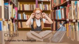  Presentation with education cute - Presentation design featuring cute-schoolgirl-in-glasses background and a coral colored foreground