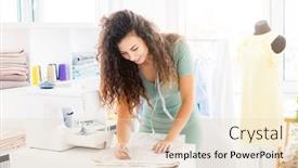  Presentation with fabric - PPT theme featuring cute-seamsterss-making-sketch background and a lemonade colored foreground