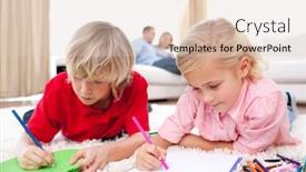  Presentation with siblings - Slide deck having cute siblings drawing lying on the floor in the living-room background and a lemonade colored foreground