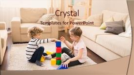  Presentation with living room - Colorful presentation design enhanced with cute siblings playing plastic cubes backdrop and a lemonade colored foreground
