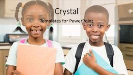  Presentation with siblings - Audience pleasing theme consisting of cute siblings ready for school looking at the camera in the kitchen backdrop and a coral colored foreground