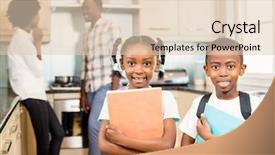  Presentation with education school literature reading - Colorful PPT theme enhanced with cute siblings ready for school backdrop and a  colored foreground