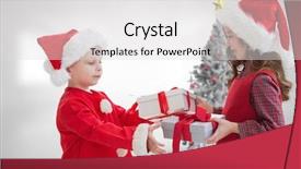  Presentation with siblings - Amazing theme having cute siblings with gifts against christmas tree in bright room backdrop and a light gray colored foreground