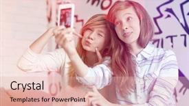  Presentation with smart home - Theme with cute sisters pouting while taking photos with smart phone at home background and a lemonade colored foreground