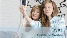  Presentation with smart home - Theme featuring cute sisters taking photos with smart phone at home background and a light blue colored foreground