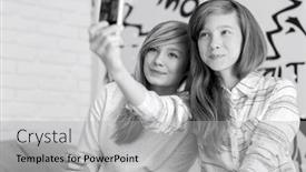  Presentation with smart home - Slide deck consisting of cute sisters taking photos with smart phone at home background and a light gray colored foreground