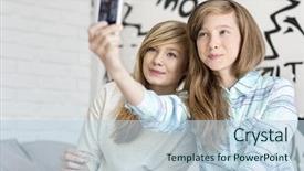  Presentation with smart home - Audience pleasing presentation theme consisting of cute sisters taking photos with smart phone at home backdrop and a sky blue colored foreground