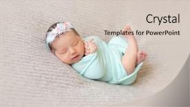  Presentation with sleeping baby - Beautiful slide deck featuring cute sleeping newborn baby girl backdrop and a soft green colored foreground