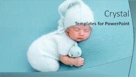  Presentation with sleeping - Slides having cute-sleeping-newborn-in-knitted background and a light blue colored foreground
