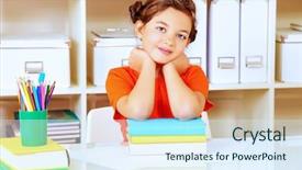  Presentation with education cute - Amazing presentation design having cute smart girl sitting at the desk with school books and making her lessons education backdrop and a sky blue colored foreground