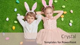  Presentation with green lawn - PPT layouts featuring cute-smiling-boy-and-girl background and a lemonade colored foreground