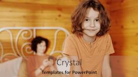  Presentation with standing sitting - Presentation featuring cute-smiling-child-with-blond background and a coral colored foreground