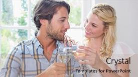  Presentation with dining - Beautiful presentation theme featuring cute smiling couple enjoying white wine together at home in the dining room backdrop and a coral colored foreground