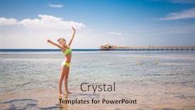  Presentation with sea water - Presentation theme having cute smiling girl is enjoying warm water of tropic sea background and a mint green colored foreground