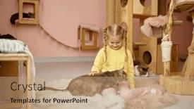  Presentation with domestic animal - Slide set having cute-smiling-girl-playing background and a coral colored foreground