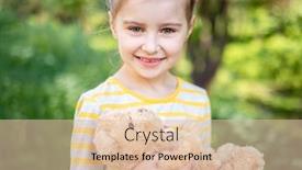  Presentation with teddy bear - Beautiful presentation design featuring cute-smiling-little-child-girl backdrop and a lemonade colored foreground