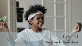  Presentation with paper planes - Presentation design enhanced with cute-smiling-schoolchild-in-casualwear background and a light gray colored foreground