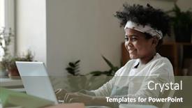  Presentation with front desk - PPT theme with cute-smiling-schoolchild-sitting background and a gray colored foreground