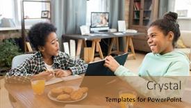  Presentation with cute - Slide set featuring cute-smiling-schoolgirl-in-casualwear background and a coral colored foreground