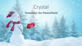  Presentation with new year card - Colorful theme enhanced with cute-smiling-snowman-holding-red backdrop and a cool aqua colored foreground