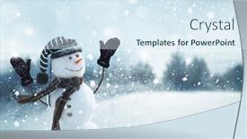  Presentation with new year card - Cool new theme with cute-smiling-snowman-with-striped backdrop and a sky blue colored foreground