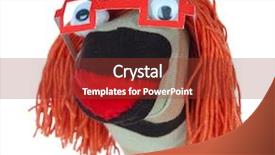  Presentation with theater - Slide set enhanced with cute sock puppet isolated background and a tawny brown colored foreground