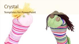  Presentation with cute - Cool new slides with cute sock puppets isolated backdrop and a cream colored foreground