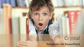  Presentation with bookshop - Presentation theme with cute-surprised-boy-stands background and a coral colored foreground