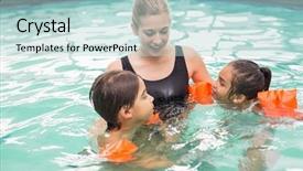  Presentation with world class manufacturing - Audience pleasing PPT layouts consisting of cute swimming class in pool backdrop and a light blue colored foreground
