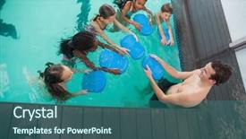  Presentation with coaching - Slide deck consisting of cute swimming class in pool background and a ocean colored foreground