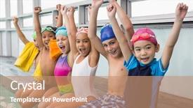  Presentation with class - Theme enhanced with cute swimming class smiling poolside background and a coral colored foreground