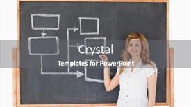  Presentation with teacher - Amazing theme having cute teacher drawing a scheme on a blackboard backdrop and a gray colored foreground