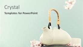  Presentation with blue line - Theme featuring cute-teapot-and-spring-cherry background and a sky blue colored foreground