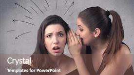  Presentation with teen - Cool new theme with cute teen caucasian girl telling secret things to her girlfriend dressed in black dress concept with drawn lines curves spirals on grey wall background backdrop and a violet colored foreground